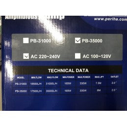 Periha PB-35000 4375-8750 GPH (220-240V) Amphibious Pump - Periha Variable